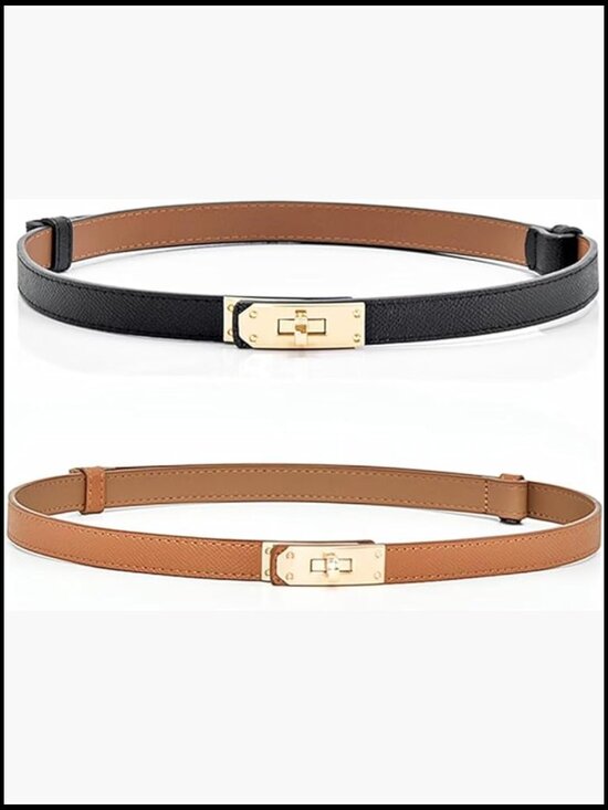 Women\'s Skinny Leather Belt with Turn Lock Buckle, Adjustable for Dresses Jeans main image 6